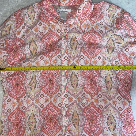 Crazy Horse by Liz Claiborne Coral and Yellow Patterned Beaded Button-Up Shirt - Picture 5 of 6